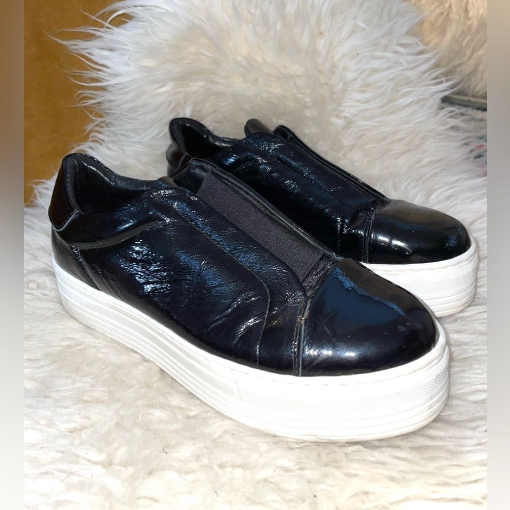 All Saints Aya Black Patent Platform Sneakers Slip On  8